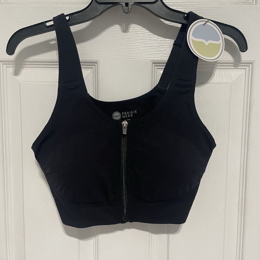 Prairie Wear HUGGER VIDA Women X-Large 42-44 Black Stretch Compression Zip Bra